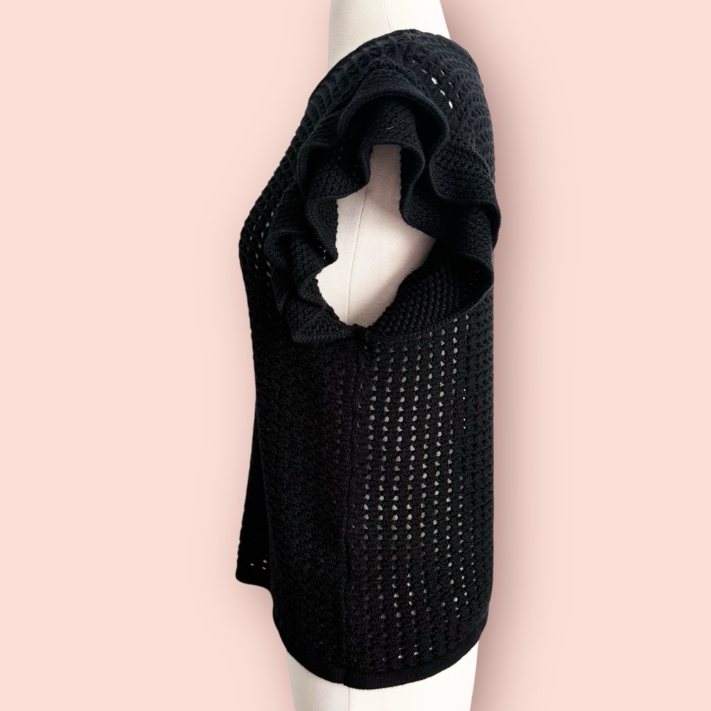 GAP Flutter Sleeve Crochet Sweater Women’s M Tall Black - Picture 8 of 9